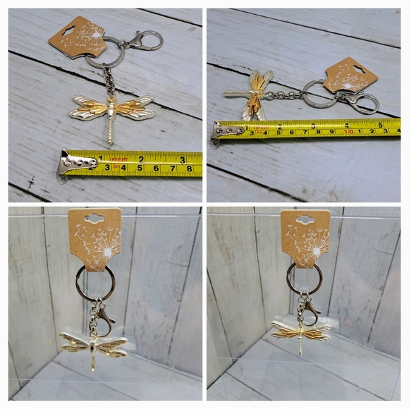 Cracker Barrel Metal 2Tone:Silver&Gold Dragonfly Keyring  Chain Charm NWT (A) - Picture 5 of 6